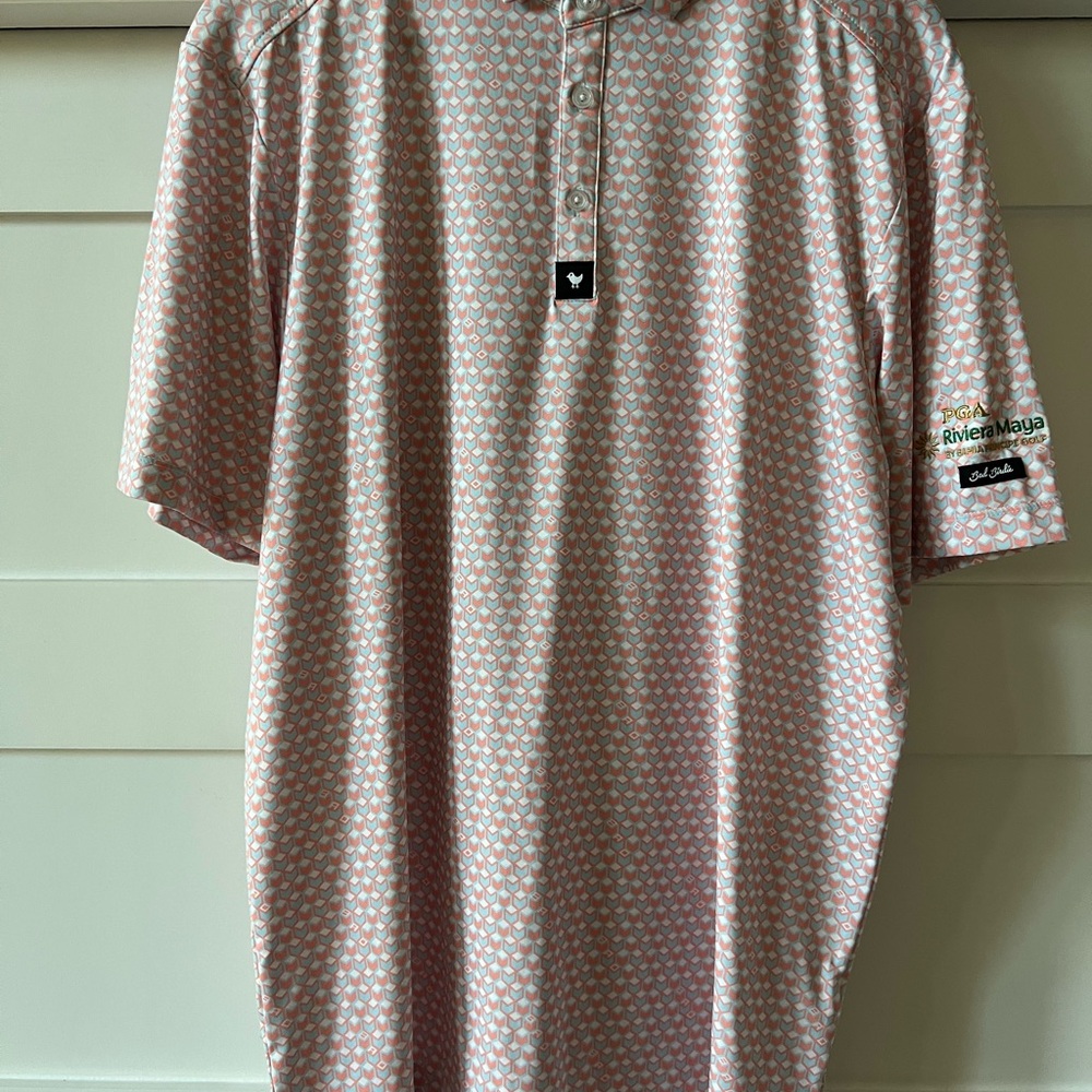 Bad Birdie Pink and White Patterned Polo
